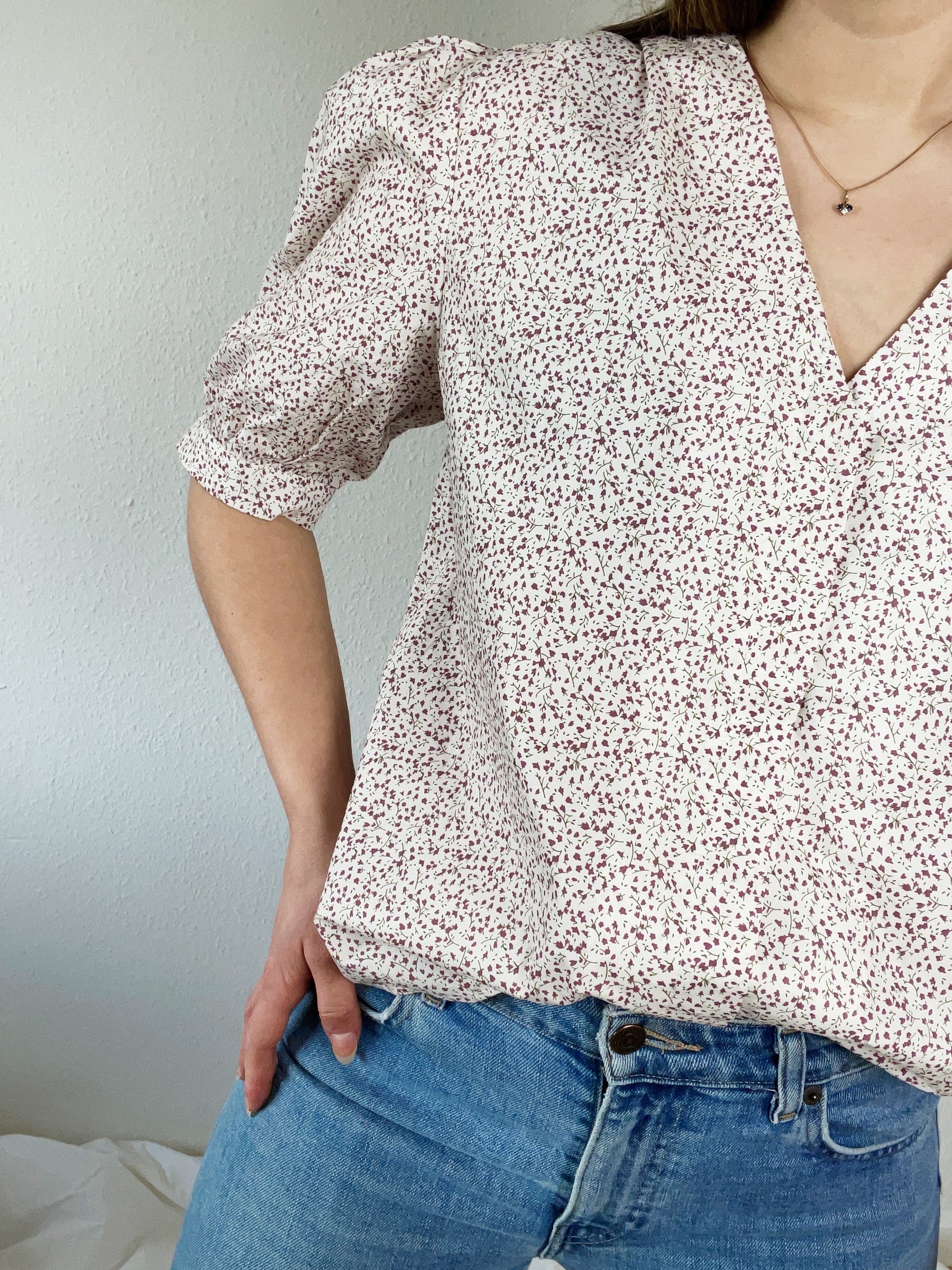 Blomstret bomulds bluse