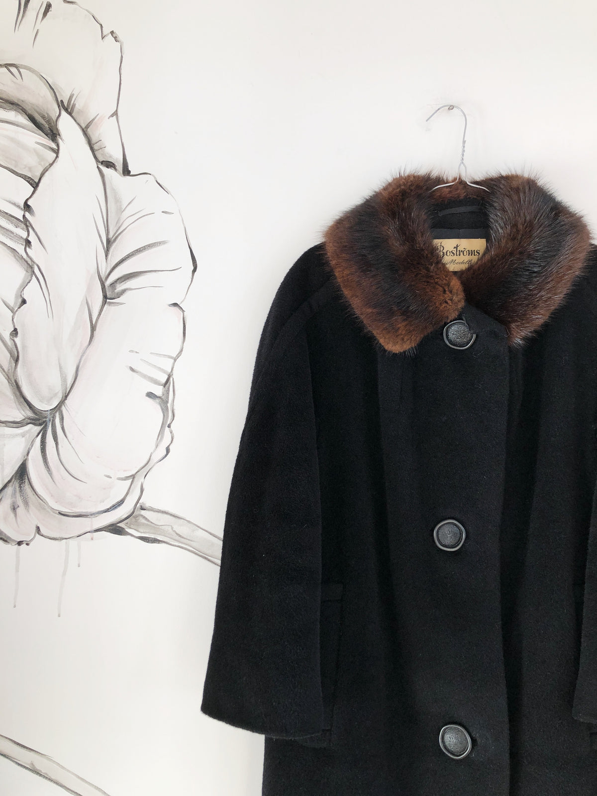 Vintage frakke med pelskrave