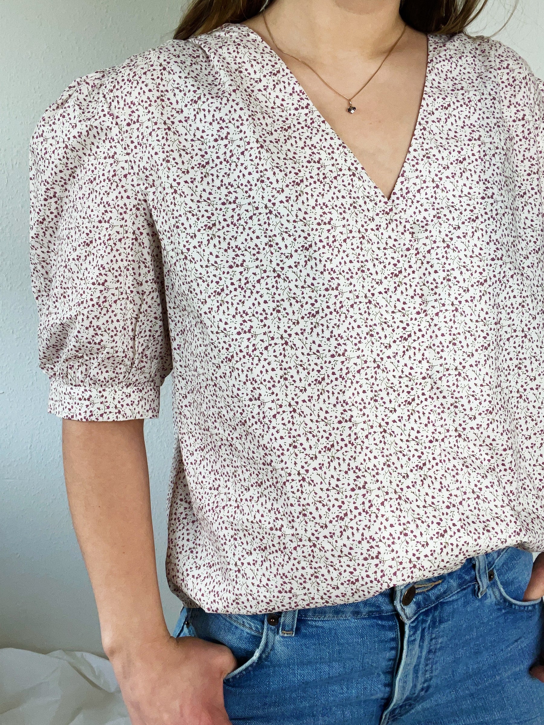 Blomstret bomulds bluse