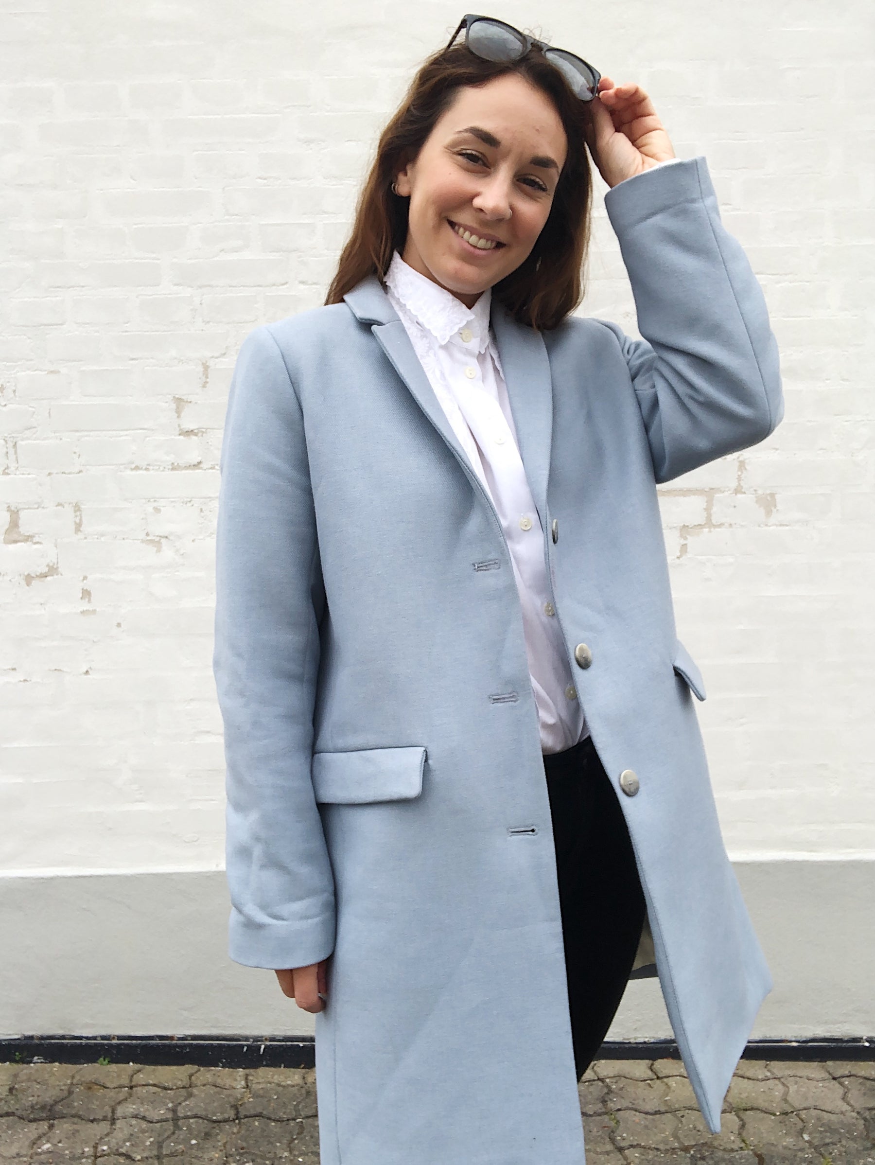schweizisk Partina City Mor Pastel blå frakke - Secondhand overtøj - Samsøe Samsøe frakke