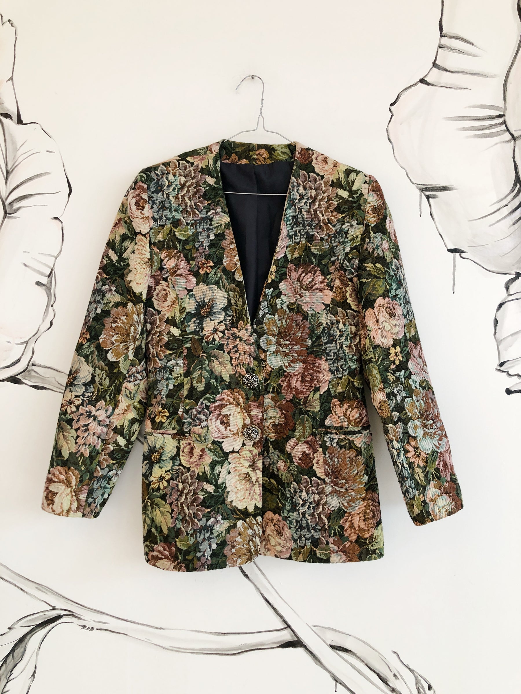 Vintage tøj - Shop Blomstret vintage blazer