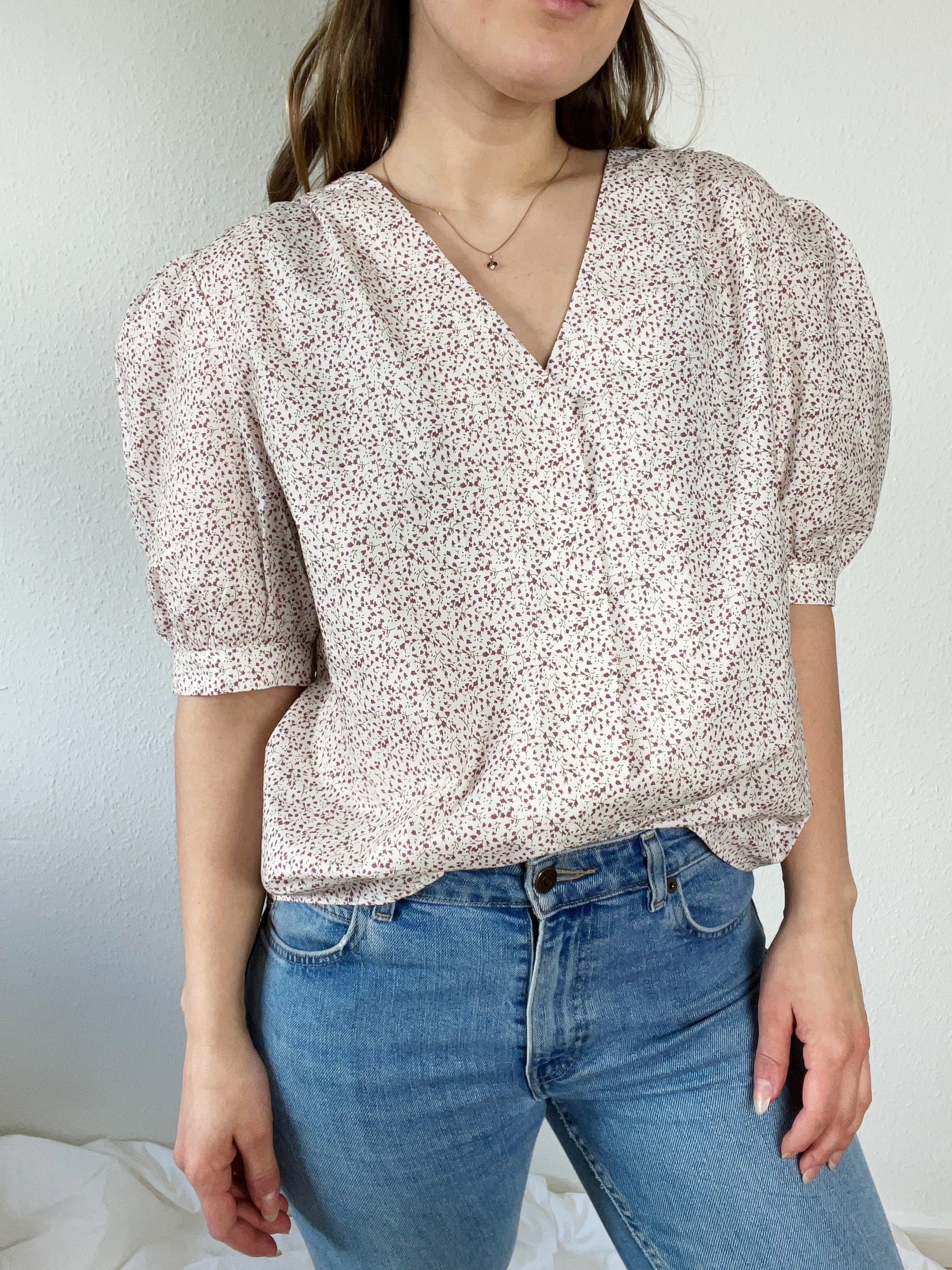 Blomstret bomulds bluse